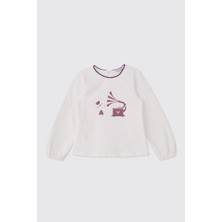 Panço Kız Çocuk Ekru Tişört Truvakar Kol Günlük Stil Baskı Detaylı 12 - 18 Ay