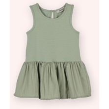 Panço Kız Bebek Alt Bedeni Dokuma Üst Bedeni Örme Haki Elbise