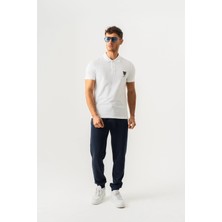 Piero Perla Polo Yaka Slim Fit Ön Jaguar Nakış Erkek Beyaz T-Shirt