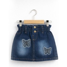 Overdo Kız Çocuk 1-4 Yaş Kelebek Desenli Taşlı Kot Etek