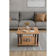Barin Design Modern Kare Orta Sehpa Çift Katlı Siyah Metal Ayaklı Salon, Ofis, Dekoratif Masa