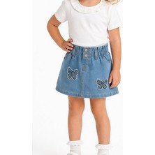 Overdo Kız Çocuk 1-4 Yaş Kelebek Desenli Taşlı Kot Etek