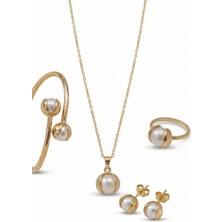 Birinci1926 Doğal Inci Kolye Bileklik Yüzük Küpe Set