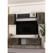Cantek Dizayn TV1404-1404-TV150-32 Tv Ünitesi Takımı Antrasit-Altın