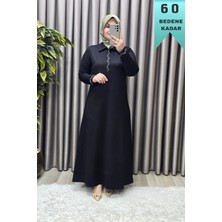 Elmas Tesettür Kadın Giyim Büyük Beden Yakası ve Kolu Taşlı Bsn Baskılı Elbise