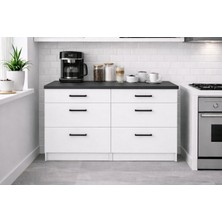 T Designo Izel Mutfak 6 Çekmeceli Alt Modül-Çok Amaçlı Dolap-Kiler Dolabı 120 cm Beyaz -Tezgah Dahil
