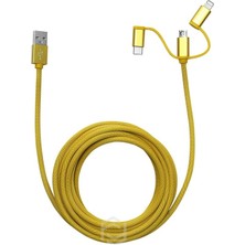 frisby fa-7556uc örgülü 3mt usb data - şarj kablo (ıos-android-type-c) sarı