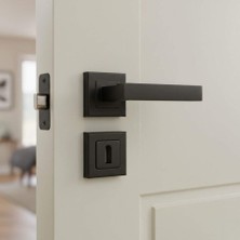 Gümüş Lama Kare Rozetli Kapı Kolu Oda Siyah (1 Takım =2 Adet Arkalı Önlü)