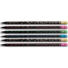 Faber-Castell Siyah Renkli 6'lı Party Silgili Yuvarlak Kurşun Kalem Ahşap Ölçülerle