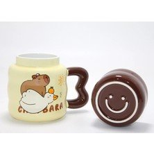 Akinco Capybara Tasarımlı Isı Muhafazalı Kapaklı Porselen Bardak Bardak ALK5043