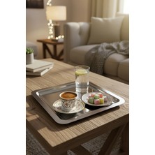 Gökdil 6 Adet (22X22) Kare Gümüş Renk Kahve Sunum Tepsisi