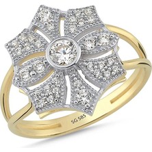 Sembol Gold 14 Ayar Taşlı Çiçek Desenli Altın Yüzük 3.10 Gram