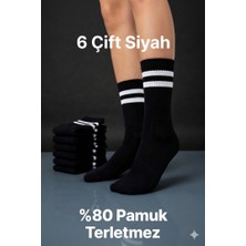 6 Çift Beyaz Siyah Çizgili Desenli Tenis Çorap Sporcu Çorabı Uzun Erkek Spor Çorap