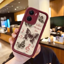 HONTINGA Vivo Y16 ile Uyumlu Kılıfı Düşüme Önleyici Basitlik Anti Düşme Kamera Korumali Kelebek Bordo Desen Yumuşak Silikon Telefon Kılıfı Kadın ve Erkek Için Uygundur K2-7226