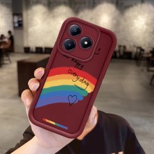 HONTINGA Realme C61 ile Uyumlu Kılıfı Düşüme Önleyici Basitlik Anti Düşme Kamera Korumali Gülümser Bordo Desen Yumuşak Silikon Telefon Kılıfı Kadın ve Erkek Için Uygundur K2-7060