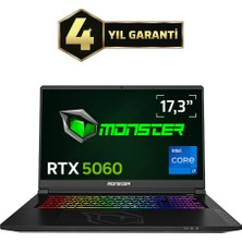 Monster Tulpar T7 V26.2.14 Intel Core i7 13620H 24 GB RAM 1 TB SSD 8 GB RTX 5060 FreeDOS 17,3" FHD 144 Hz Oyun Bilgisayarı