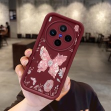 HONTINGA Vivo X300 ile Uyumlu Kılıfı Düşüme Önleyici Basitlik Anti Düşme Kamera Korumali Kelebek Bordo Desen Yumuşak Silikon Telefon Kılıfı Kadın ve Erkek Için Uygundur K2-7049