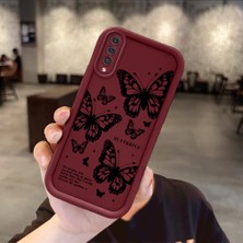 HONTINGA Samsung Galaxy A30S ile Uyumlu Kılıfı Düşüme Önleyici Basitlik Anti Düşme Kamera Korumali Kelebek Bordo Desen Yumuşak Silikon Telefon Kılıfı Kadın ve Erkek Için Uygundur K2-7232