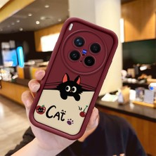 HONTINGA Vivo X300 Pro ile Uyumlu Kılıfı Düşüme Önleyici Basitlik Anti Düşme Kamera Korumali Kedi Bordo Desen Yumuşak Silikon Telefon Kılıfı Kadın ve Erkek Için Uygundur K2-7068
