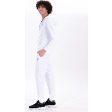 Piero Perla Slim Fit EVA Nakış Detaylı Premium Erkek Beyaz Eşofman Altı