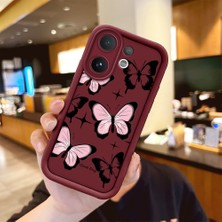 HONTINGA Vıvo V60  ile Uyumlu Kılıfı Düşüme Önleyici Basitlik Anti Düşme Kamera Korumali Kelebek Bordo Desen Yumuşak Silikon Telefon Kılıfı Kadın ve Erkek Için Uygundur K2-7222