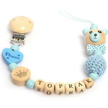 Sahi Aksesuar Isimli Emzik Zinciri Mavi Ahşak Boncuklu Bebek Hediyesi El Yapımı Tasarım