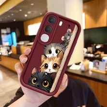 HONTINGA Vıvo Y21D  ile Uyumlu Kılıfı Düşüme Önleyici Basitlik Anti Düşme Kamera Korumali Kedi Bordo Desen Yumuşak Silikon Telefon Kılıfı Kadın ve Erkek Için Uygundur K2-7154