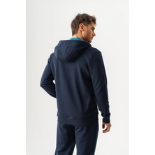 Piero Perla Kapüşonlu Regular Fit Önü Fermuarlı Lacivert Hırka