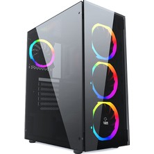 Gametech Ares Rainbow Bilgisayar Kasası 4X120 mm Fan ile Mat Siyah Renk ve Şeffaf Yan Panel