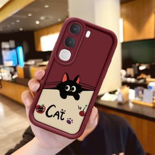 HONTINGA Vıvo Y31 5g  ile Uyumlu Kılıfı Düşüme Önleyici Basitlik Anti Düşme Kamera Korumali Kedi Bordo Desen Yumuşak Silikon Telefon Kılıfı Kadın ve Erkek Için Uygundur K2-7068