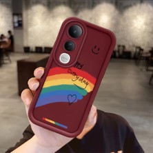 HONTINGA Vivo V50 Lite ile Uyumlu Kılıfı Düşüme Önleyici Basitlik Anti Düşme Kamera Korumali Gülümser Bordo Desen Yumuşak Silikon Telefon Kılıfı Kadın ve Erkek Için Uygundur K2-7060
