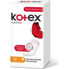 Kotex 34 Adet Parfümsüz İnce Günlük Ped Nefes Alabilen Yüzey ile Gün Boyu Konfor Sunar