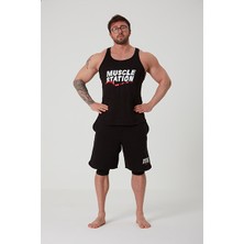 Muscle Station Toughman Tank Siyah Fitness Atlet M Beden Nefes Alabilir Kumaş ile Rahat Antrenman