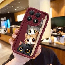 HONTINGA Xiaomi 15T  ile Uyumlu Kılıfı Düşüme Önleyici Basitlik Anti Düşme Kamera Korumali Kedi Bordo Desen Yumuşak Silikon Telefon Kılıfı Kadın ve Erkek Için Uygundur K2-7154