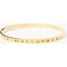 Oqqo Roma Rakam İnce Taşlı Altın Çelik Bileklik