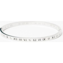 Oqqo Roma Rakam İnce Taşlı Gümüş Çelik Bileklik