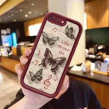 HONTINGA iPhone 7 Plus ile Uyumlu Kılıfı Düşüme Önleyici Basitlik Anti Düşme Kamera Korumali Kelebek Bordo Desen Yumuşak Silikon Telefon Kılıfı Kadın ve Erkek Için Uygundur K2-7226