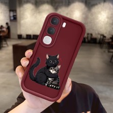 HONTINGA Vıvo Y31 5g  ile Uyumlu Kılıfı Düşüme Önleyici Basitlik Anti Düşme Kamera Korumali Kedi Bordo Desen Yumuşak Silikon Telefon Kılıfı Kadın ve Erkek Için Uygundur K2-7214