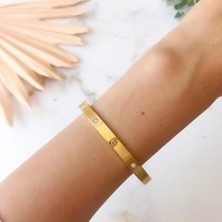 Oqqo Taşlı Altın Çelik Bileklik