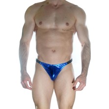 Hafif Giyim Erkek Mavi Fantezi Seksi Deri Görünümlü Arkası Büzgülü Slip HF022340