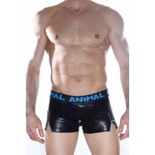 Hafif Giyim Erkek Siyah Renkli Fantezi Seksi Deri Görünümlü Fermuarlı Boxer HF012163