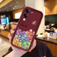 HONTINGA Vivo Y29S ile Uyumlu Kılıfı Düşüme Önleyici Basitlik Anti Düşme Kamera Korumali Gülümser Bordo Desen Yumuşak Silikon Telefon Kılıfı Kadın ve Erkek Için Uygundur K2-7060
