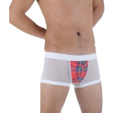 Hafif Giyim Erkek Beyaz Fantezi Seksi Ekose Desenli Transparan Boxer HF291125
