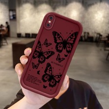 HONTINGA iPhone x ile Uyumlu Kılıfı Düşüme Önleyici Basitlik Anti Düşme Kamera Korumali Kelebek Bordo Desen Yumuşak Silikon Telefon Kılıfı Kadın ve Erkek Için Uygundur K2-7232