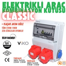 Hgsşarj ''Classıc'' 22kW 5X32A+5X32A+1X16A Elektrikli Araç Kombinasyon Kutusu Kaçak Akım Röle V i k o/P a n a s o n i c 5 Yıl Garanti