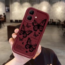 HONTINGA Infinix Smart 10 ile Uyumlu Kılıfı Düşüme Önleyici Basitlik Anti Düşme Kamera Korumali Kelebek Bordo Desen Yumuşak Silikon Telefon Kılıfı Kadın ve Erkek Için Uygundur K2-7232