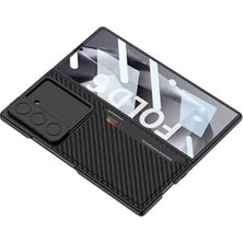 Teknocan Marketing Galaxy Z Fold 6 Kılıf Kamera Korumalı Karbon Fiber Arka Yüzey Kartlıklı Kıpta Sert Kapak-Siyah