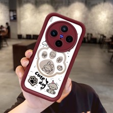 HONTINGA Vivo X300 ile Uyumlu Kılıfı Düşüme Önleyici Basitlik Anti Düşme Kamera Korumali Kedi Bordo Desen Yumuşak Silikon Telefon Kılıfı Kadın ve Erkek Için Uygundur K2-7230
