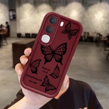 HONTINGA Vıvo Y21D  ile Uyumlu Kılıfı Düşüme Önleyici Basitlik Anti Düşme Kamera Korumali Kelebek Bordo Desen Yumuşak Silikon Telefon Kılıfı Kadın ve Erkek Için Uygundur K2-7222