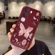 HONTINGA Vıvo Y31 5g  ile Uyumlu Kılıfı Düşüme Önleyici Basitlik Anti Düşme Kamera Korumali Kelebek Bordo Desen Yumuşak Silikon Telefon Kılıfı Kadın ve Erkek Için Uygundur K2-7049